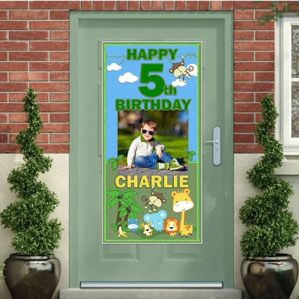 Personalised Happy Birthday Door PHOTO Banner Poster ~ Jungle Animals N4