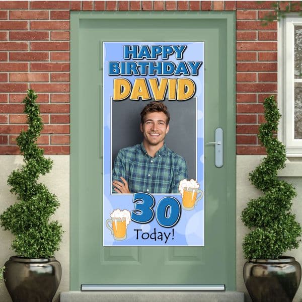Personalised Happy Birthday Door PHOTO Banner Poster ~ Mens Beer N3