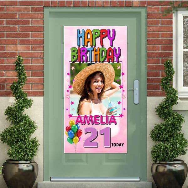 Personalised Happy Birthday Door PHOTO Banner Poster N31 Any Age