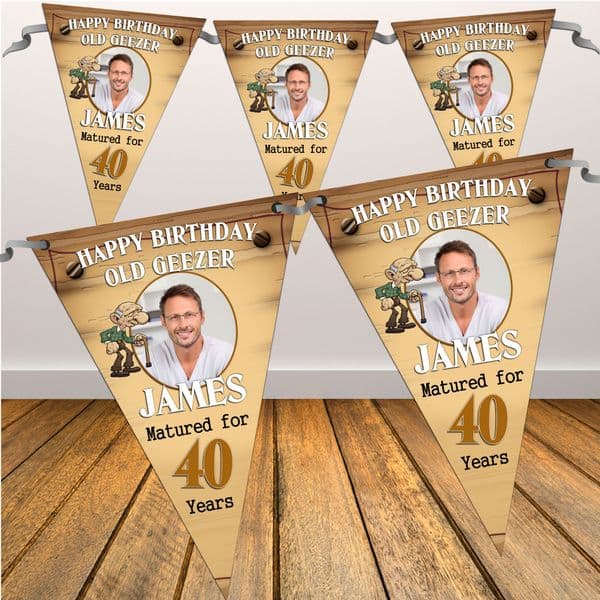 Personalised Happy Birthday Flag PHOTO Banner - Old Geezer N27