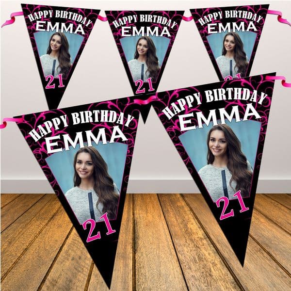 Personalised Happy Birthday Flag PHOTO Bunting Banner - N29