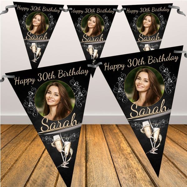 Personalised Happy Birthday Flag PHOTO Bunting Banner - N64 ANY AGE