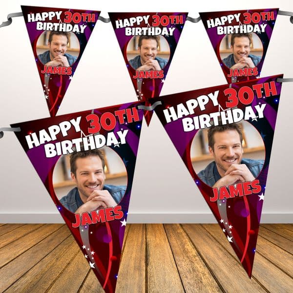 Personalised Happy Birthday Flag PHOTO Bunting Banner - N74 ANY AGE