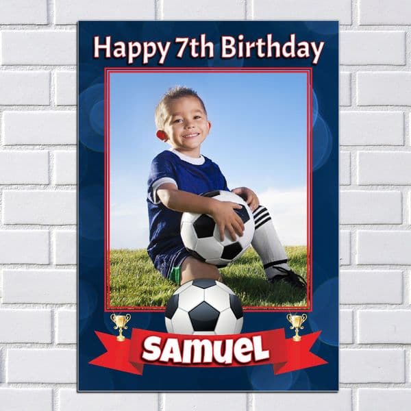 Personalised Happy Birthday Football Party PHOTO Poster Banner Decoration N222