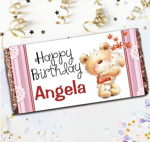 Personalised Happy Birthday Milk Chocolate Bar - Gift Cute Teddy N52