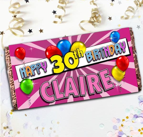 Personalised Happy Birthday Milk Chocolate Bar Gift N125 - Pink Ray Blast