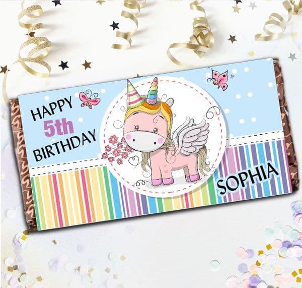 Personalised Happy Birthday Milk Chocolate Bar - Rainbow Unicorn Gift N119