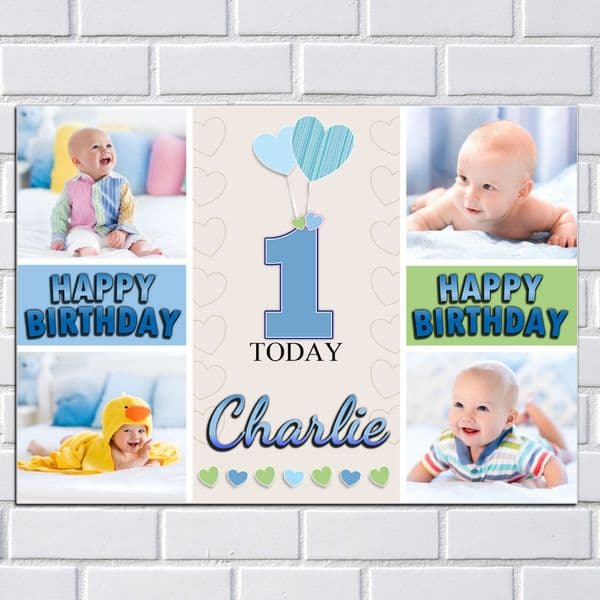 Personalised Happy Birthday Party PHOTO Banner Poster N140 Boys ANY AGE