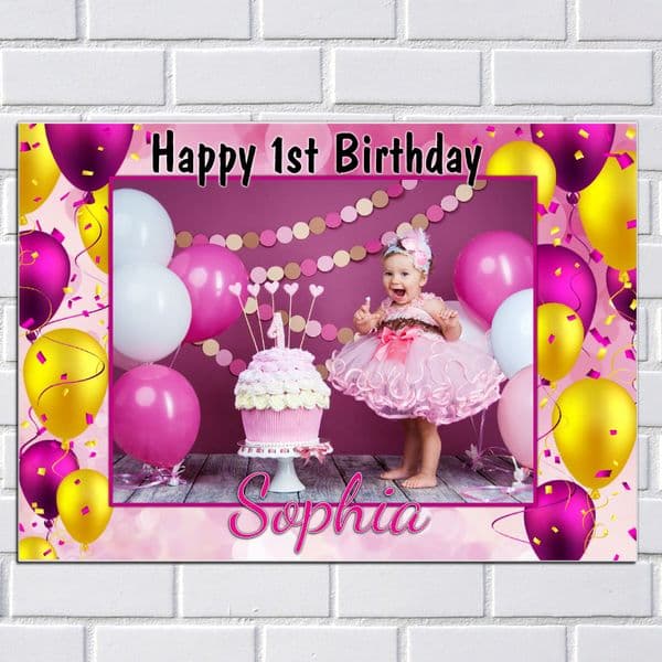 Personalised Happy Birthday Party PHOTO Poster Banner N89 - Bright Balloons