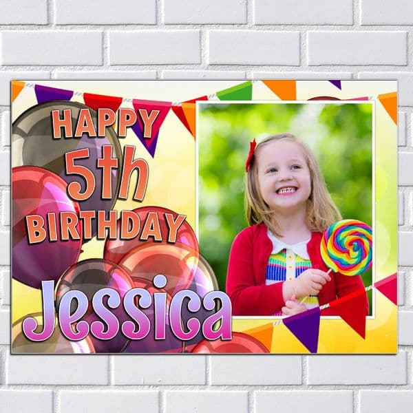 Personalised Happy Birthday PHOTO Banner Poster N119 Girls Boys Bunting & Balloons