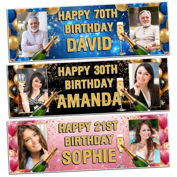 Personalised Happy Birthday Photo Banners N100 Any Age