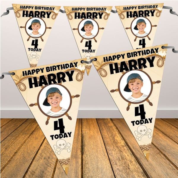 Personalised Happy Birthday Pirate Party PHOTO Bunting Banner - N15 Hanging Decoration