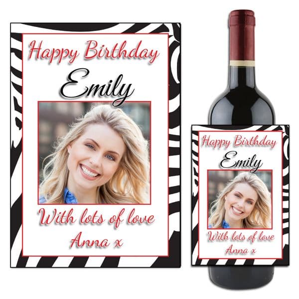 Personalised Happy Birthday Wine / Champagne Bottle PHOTO Label N5