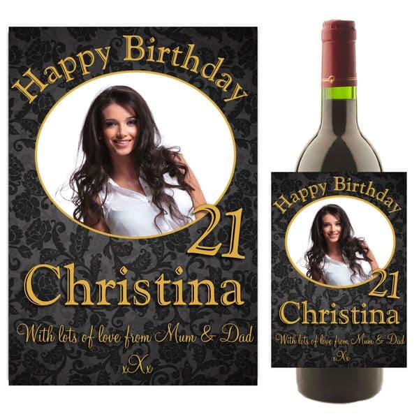 Personalised Happy Birthday Wine / Champagne Bottle PHOTO Label N6