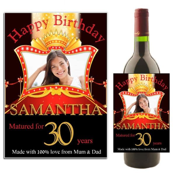 Personalised Happy Birthday Wine / Champagne Bottle PHOTO Label N7