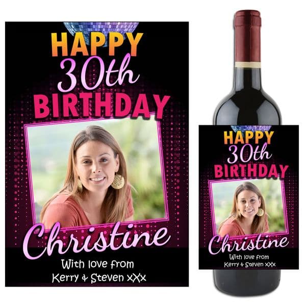Personalised Happy Birthday Wine / Champagne Bottle PHOTO Label N73