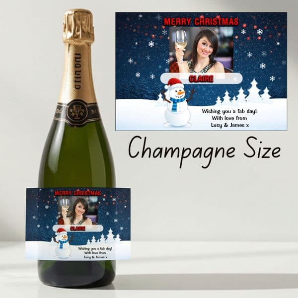 Personalised Happy Christmas Wine / Champagne Bottle PHOTO Label N46