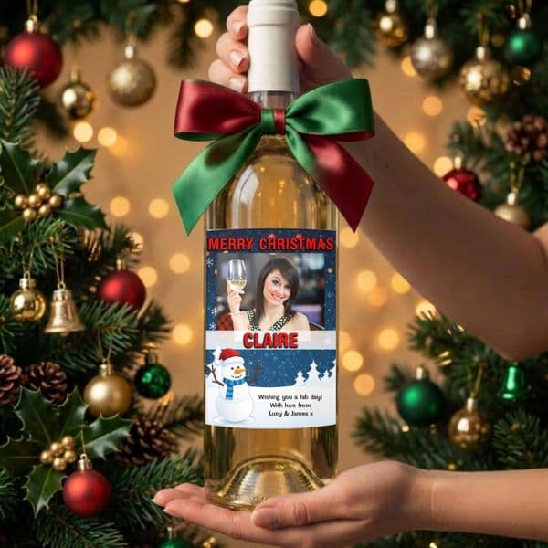 Personalised Happy Christmas Wine / Champagne Bottle PHOTO Label N46