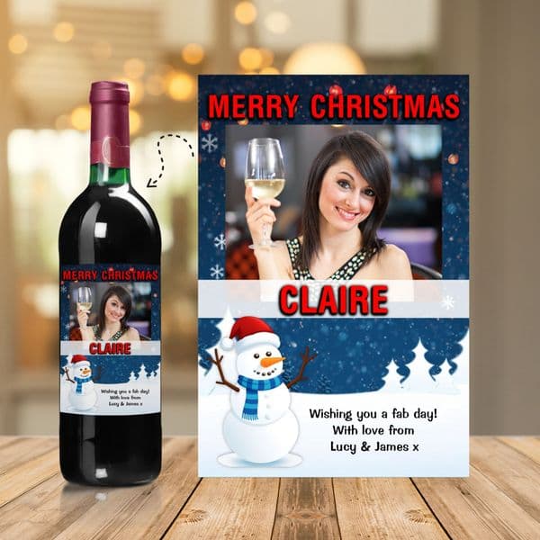 Personalised Happy Christmas Wine / Champagne Bottle PHOTO Label N46