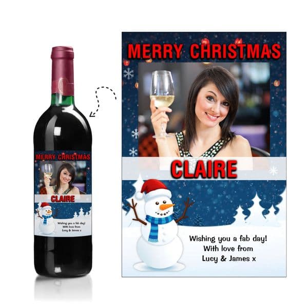 Personalised Happy Christmas Wine / Champagne Bottle PHOTO Label N46