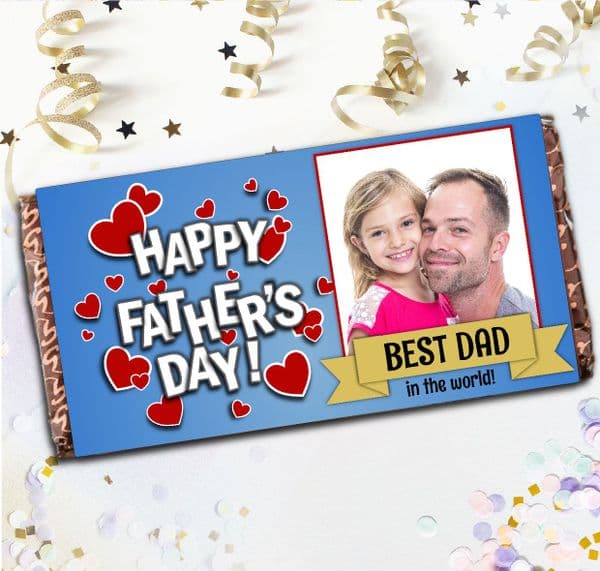 Personalised Happy Fathers Day 110g Milk Chocolate Bar - Gift Love Hearts N82