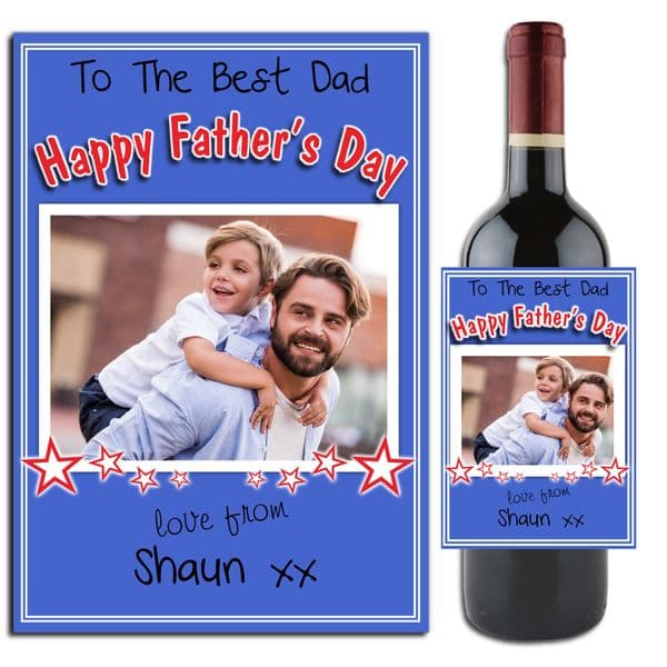 Personalised Happy Fathers Day Wine / Champagne Bottle PHOTO Label N26