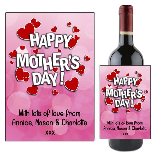 Personalised Happy Mothers Day Mum Wine / Champagne Bottle Label Gift for her N110