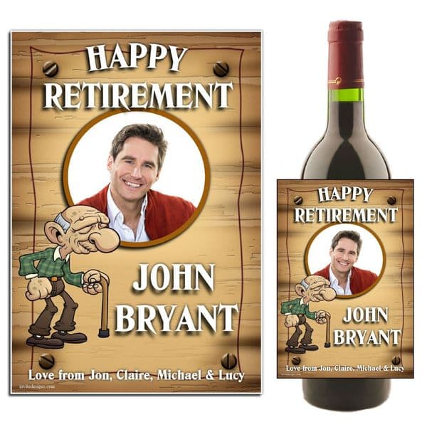 Personalised Happy Retirement Wine / Champagne Bottle PHOTO Label N43