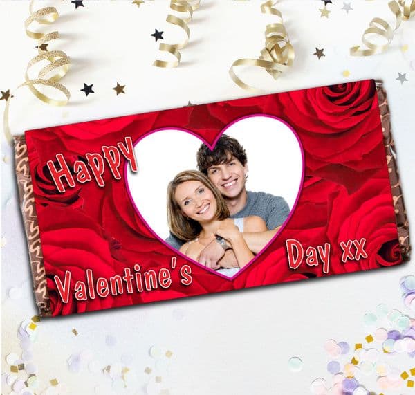 Personalised Happy Valentines Day Milk Chocolate Bar - Love Heart Roses Gift N4