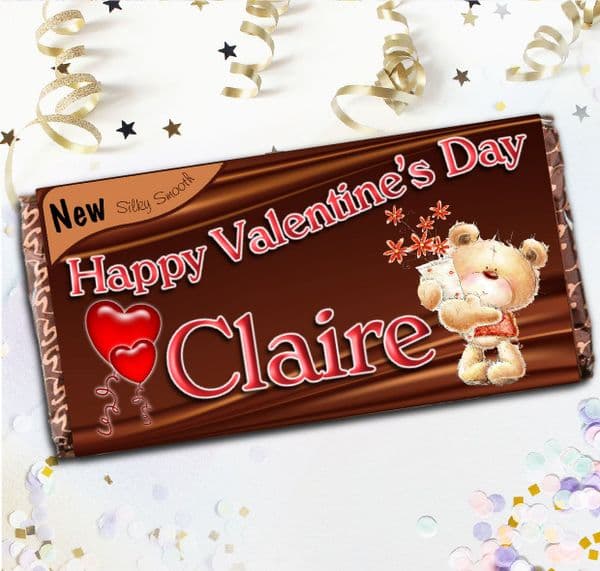 Personalised Happy Valentines Day Milk Chocolate Bar - Teddy Bear Love Gift N56