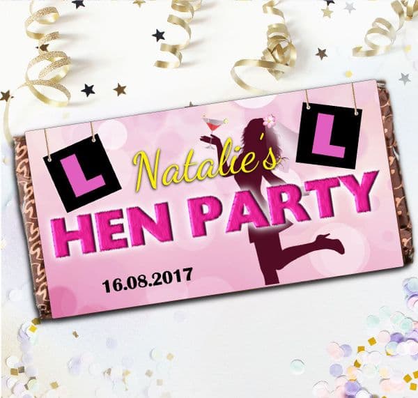 Personalised HEN PARTY Milk Chocolate Bar - Party Gift Favours N64
