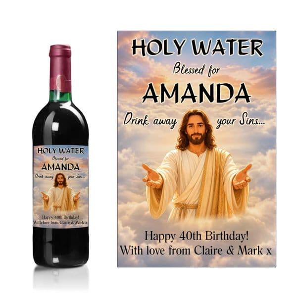 Personalised Holy Water Wine or Champagne Bottle Label Sticker N202 - Any occasion