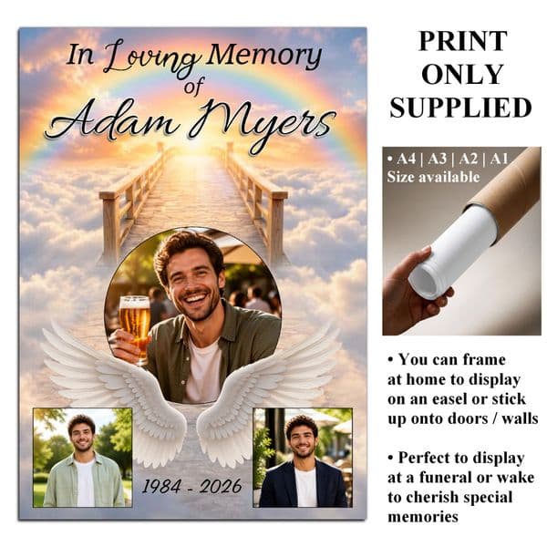 Personalised In Loving Memory Memorial  Photo Poster Banner Print. Funeral Wake Sign N257 (S3)