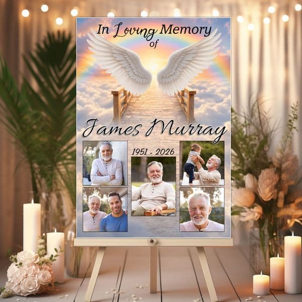 Personalised In Loving Memory Memorial Photo Poster Banner Print. Funeral Wake Sign N257 (S1)