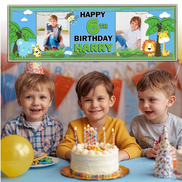 Personalised Jungle Safari Animals Birthday Party Photo Banners N9