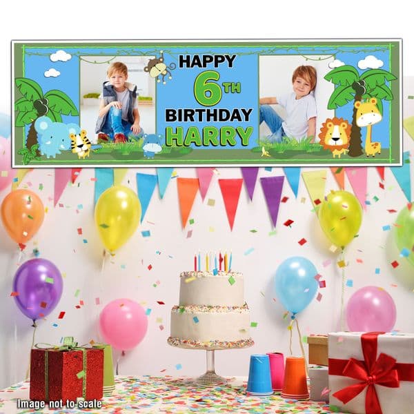Personalised Jungle Safari Animals Birthday Party Photo Banners N9