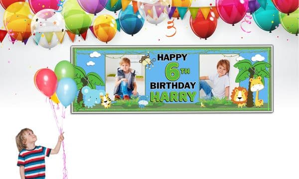 Personalised Jungle Safari Animals Birthday Party Photo Banners N9