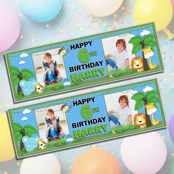Personalised Jungle Safari Animals Birthday Party Photo Banners N9