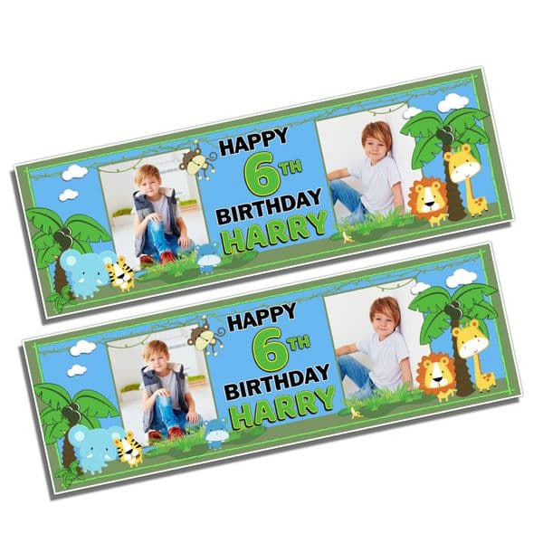 Personalised Jungle Safari Animals Birthday Party Photo Banners N9