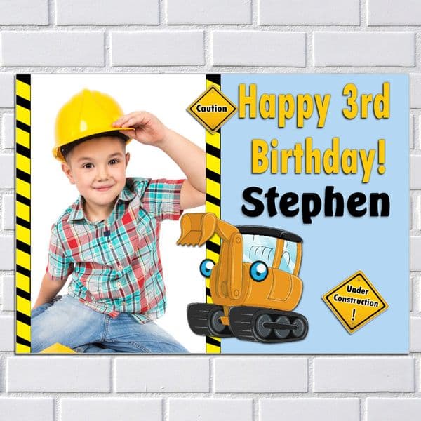 Personalised Kids Digger Happy Birthday Party PHOTO Poster Banner N51