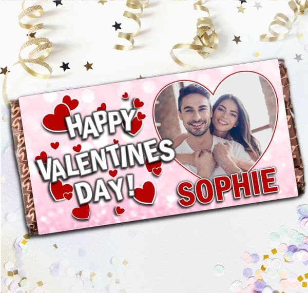Personalised Love Hearts Happy Valentines Day Milk Chocolate Bar - Gift N117