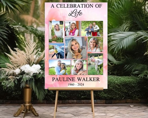 Personalised Memorial celebration of life Photo Poster Banner Print. Funeral Wake Sign N226