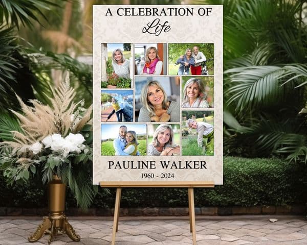 Personalised Memorial celebration of life Photo Poster Banner Print. Funeral Wake Sign N227