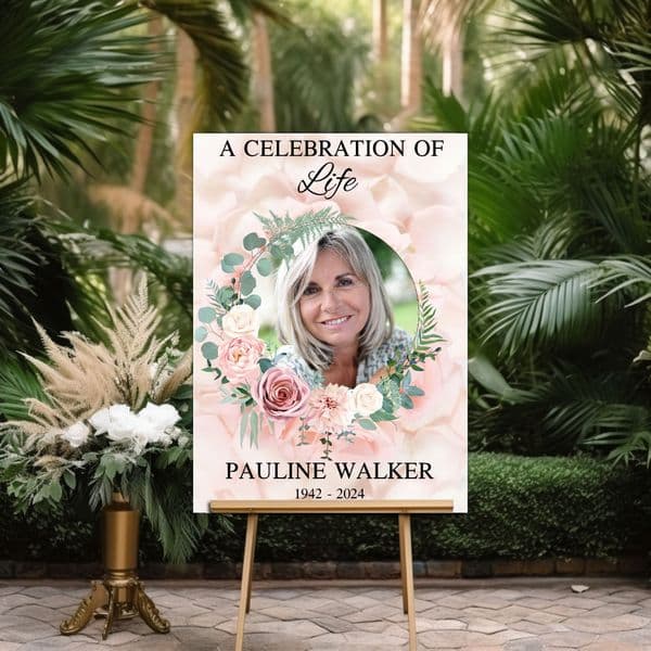 Personalised Memorial celebration of life Photo Poster Banner Print. Funeral Wake Sign N228