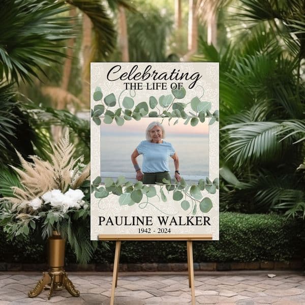 Personalised Memorial celebration of life Photo Poster Banner Print. Funeral Wake Sign N229