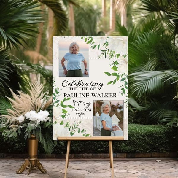 Personalised Memorial celebration of life Photo Poster Banner Print. Funeral Wake Sign N230