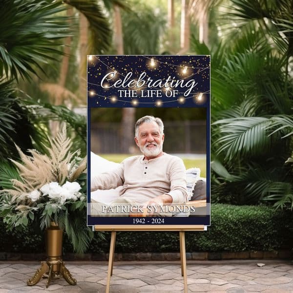 Personalised Memorial celebration of life Photo Poster Banner Print. Funeral Wake Sign N231