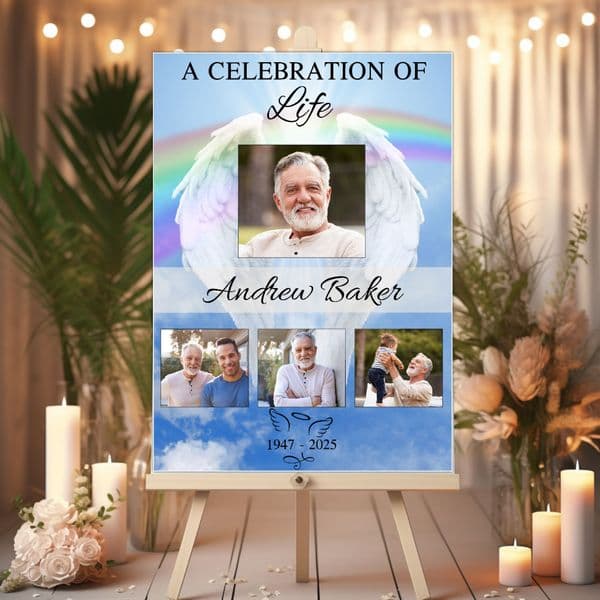 Personalised Memorial celebration of life Photo Poster Banner Print. Funeral Wake Sign N238