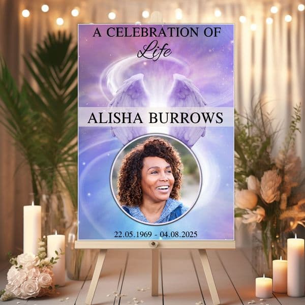 Personalised Memorial celebration of life Photo Poster Banner Print. Funeral Wake Sign N239