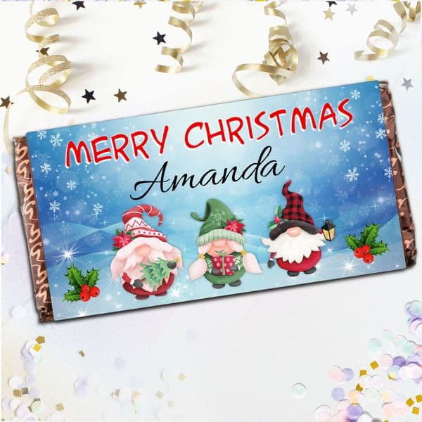 Personalised Merry Christmas Gnome Gonks Milk Chocolate Bar - Christmas Stocking Filler Gift N152